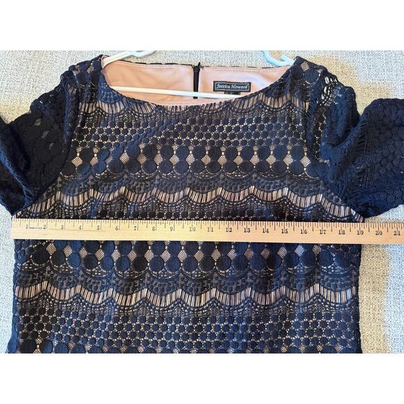 Jessica Howard Illusion Sleeve Crochet Lace Black Shift Lined Dress Sz 14 - Picture 11 of 11